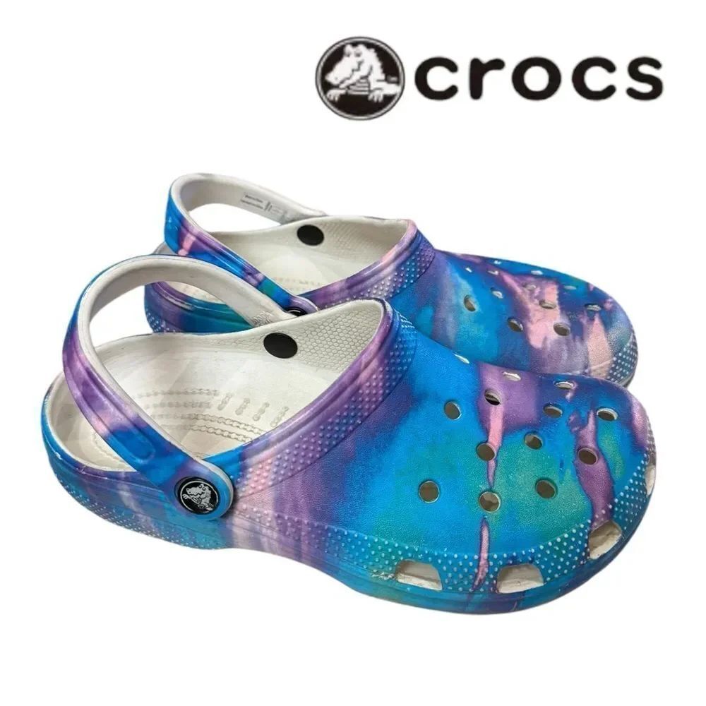 CROCS Women's Men's Tie Dye Blue Purple Sandals 8